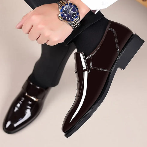 Men Patent Leather Casual Loafers Slip On Shoes for Business and Party
